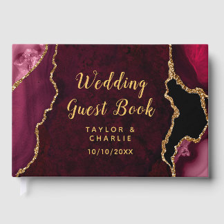 Livre D'or Mariage Bille d'Agate Rouge et Or