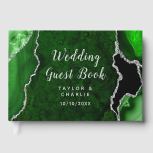 Livre D'or Mariage Bille d'Agate Verte et Argentée
