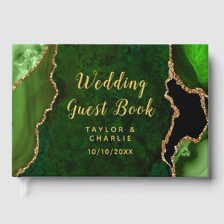 Livre D'or Mariage Bille d'Agate Verte et Dorée
