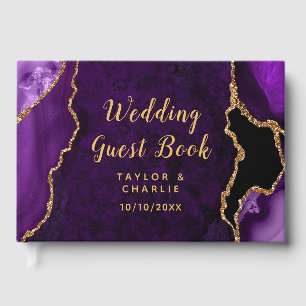 Livre D'or Mariage Bille d'agate violette et dorée