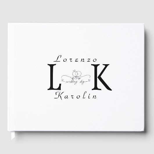 Livre D'or Mariage blanc Monogramme simple Élégant minimalist (Recto)