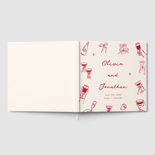 Livre D'or Mariage blanc rouge tiré main (Complet)