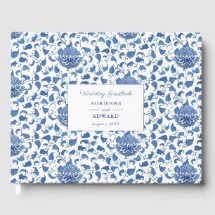 Livre D'or Mariage bleu classique de style Chinois chic