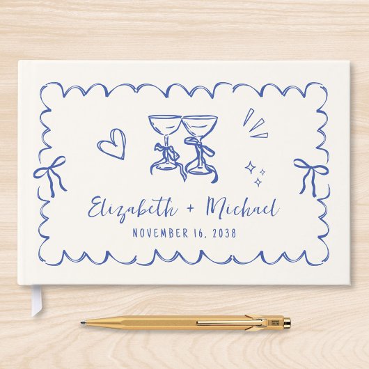 Livre D'or Mariage bleu crème Wavy Whimsical