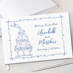 Livre D'or Mariage Bleu Dessiné à la Main avec Fantaisie