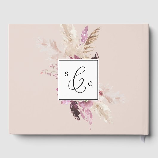 Livre D'or Mariage bohème avec monogramme de gazon de Pampas (Verso)