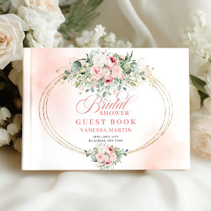 Livre D'or Mariage Bohème Élégant aux Fleurs Roses