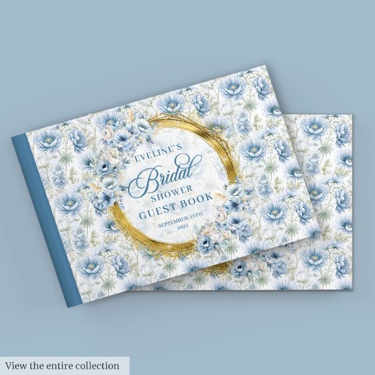 Livre D'or Mariage Bohème Éternel Fleurs Bleu Pâle et Or