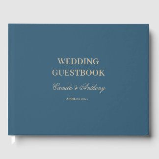 Livre D'or Mariage Bohème Floral Or et Bleu Marine