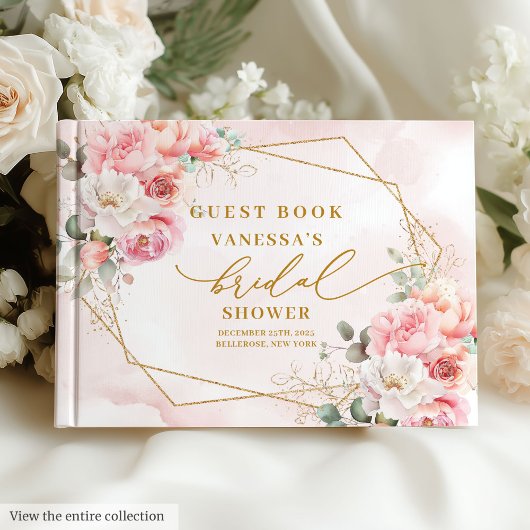 Livre D'or Mariage bohème moderne rose blush et or floral