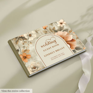 Livre D'or Mariage Bohème Rustique Terre Cuite Beige Olive Fl