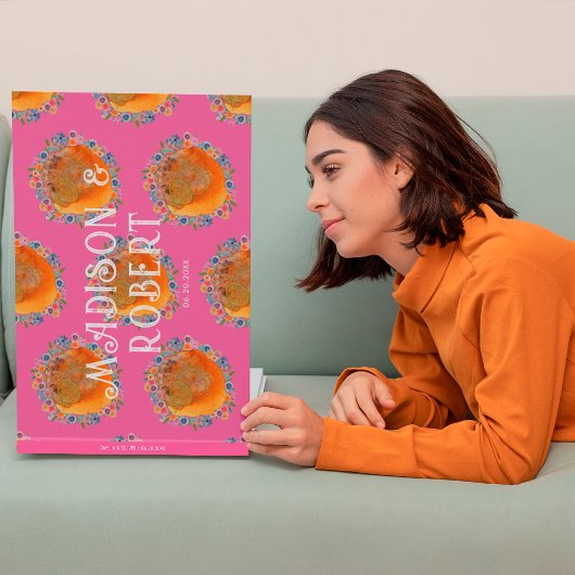 Livre D'or Mariage Boho Hot rose Fleur sauvage