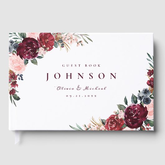 Livre D'or Mariage boho rustique bordeaux aquarelle (Recto)