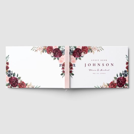 Livre D'or Mariage boho rustique bordeaux aquarelle (Complet)