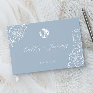 Livre D'or Mariage Bonheur Double Chinois Bleu Poussiéreux