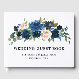 Livre D'or Mariage botanique bleu bleu rose bleu marine