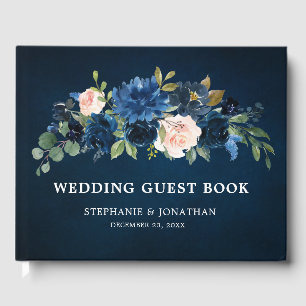 Livre D'or Mariage botanique bleu bleu rose bleu marine