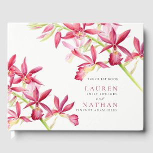 Livre D'or Mariage botanique des fleurs d'orchidées rouges