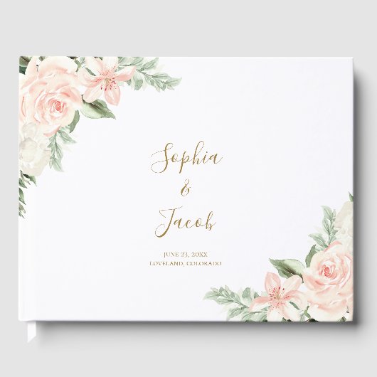 Livre D'or Mariage botanique floral rose et or (Recto)