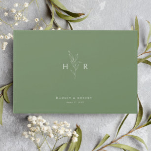 Livre D'or Mariage botanique vert simple minimal Monogramme