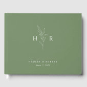 Livre D'or Mariage botanique vert simple minimal Monogramme (Recto)