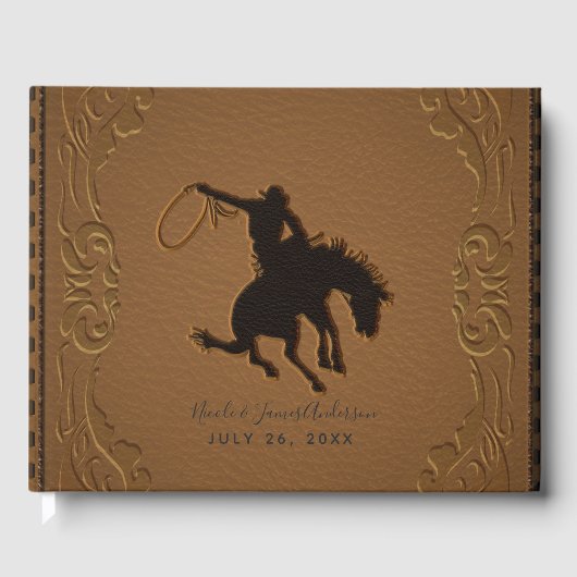 Livre D'or Mariage Brown en cuir Western Wild West Cowboy (Recto)