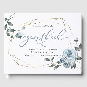 Livre D'or Mariage   Cadre bleu floral Dusty Gold