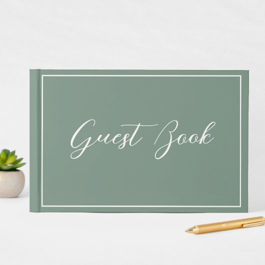 Livre D'or Mariage Calligraphie Script Vert Sauge Propre