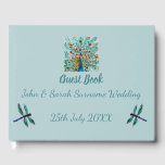 Livre D'or Mariage campagnard Peacock de libellules turquoise<br><div class="desc">Un design à thème nature turquoise avec des plumes de paon,  des oeuvres d'art et des libellules. Ce bel oiseau et cette libellule sont de mes peintures originales en verre. Il y a aussi la possibilité de personnaliser avec vos propres photos. ©Annabel Potter</div>