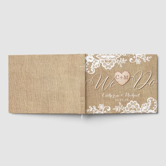 Livre D'or Mariage campagnard Rustique Burlap Et Dentelle (Complet)