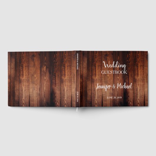 Livre D'or Mariage campagnard rustique en bois de grange fonc (Complet)
