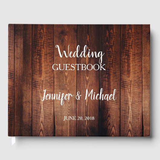 Livre D'or Mariage campagnard rustique en bois de grange fonc (Recto)