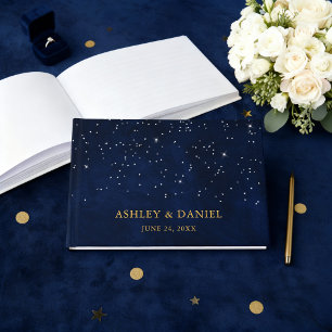 Livre D'or Mariage Celestin Blue Night Stars Gold Mariage