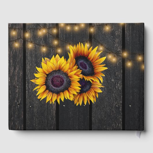 Livre D'or Mariage champêtre tournesol brun grange bois (Verso)