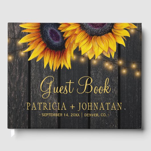 Livre D'or Mariage champêtre tournesol brun grange bois (Recto)