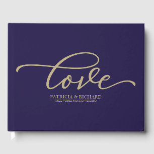 Livre D'or Mariage Chic Or Script Bleu Nuit