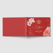 Livre D'or Mariage Chinois Élégant Paon Rouge Accueil (Complet)