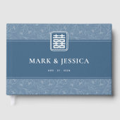 Livre D'or Mariage chinois gris bleu double bonheur (Recto)