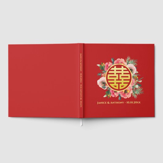 Livre D'or Mariage chinois moderne rose fleuri (Complet)