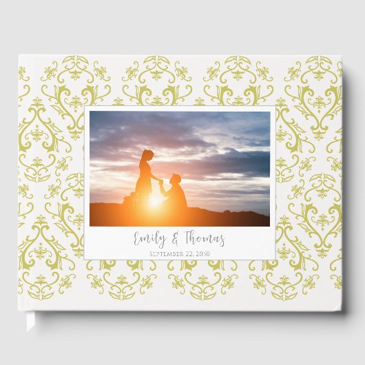 Livre D'or Mariage classique Elegant Damask Pattern or (Recto)