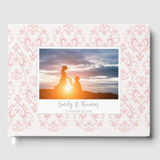 Livre D'or Mariage classique Elegant Damask Pattern Peach Cor (Recto)