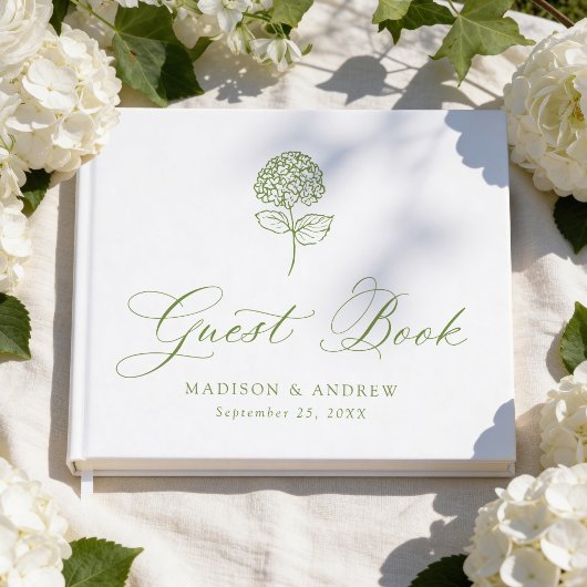Livre D'or Mariage Classique Hydrangea Vert Olive