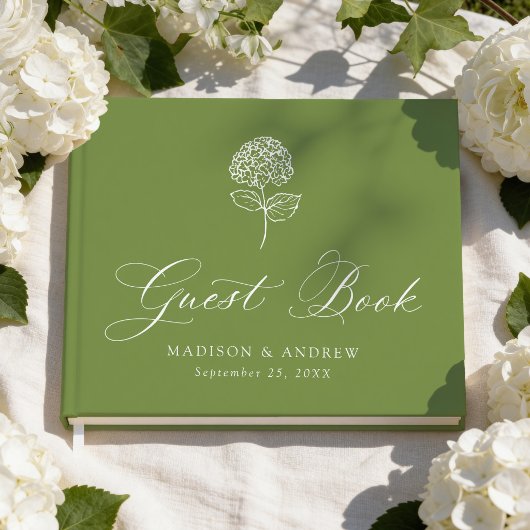 Livre D'or Mariage Classique Hydrangea Vert Olive