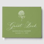 Livre D'or Mariage Classique Hydrangea Vert Olive (Recto)