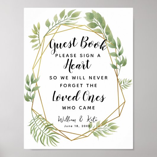 livre d'or mariage coeur feuillage vert cristal (Devant)