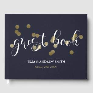 Livre D'or Mariage Confetti bleu foncé et or