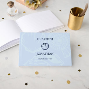 Livre D'or Mariage Coquilles de Mer Bleu Côtiers