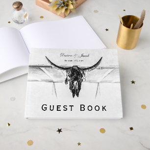 Livre D'or Mariage Crâne de Vache Occidental Blanc Rustique