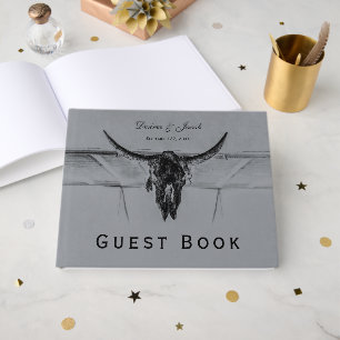 Livre D'or Mariage Crâne de Vache Occidental Gris Rustique No