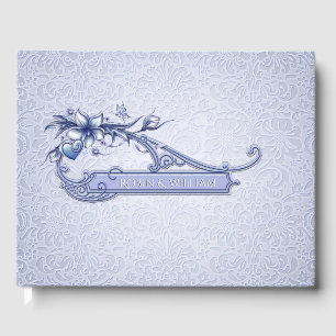Livre d'or Mariage damassé Floral Blue Ice